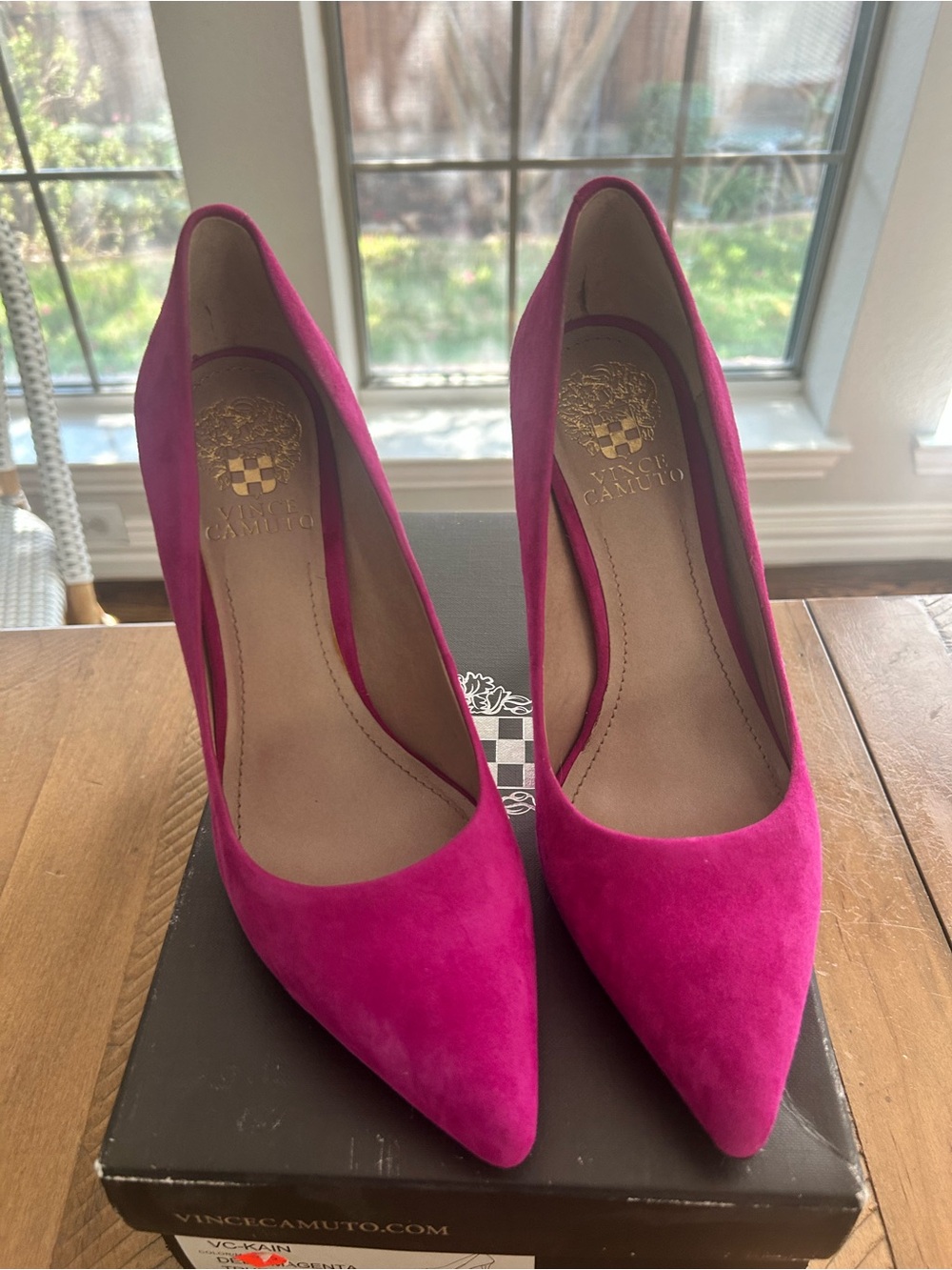 Vince Camuto Deep Magenta Suede Pointed-Toe Pumps